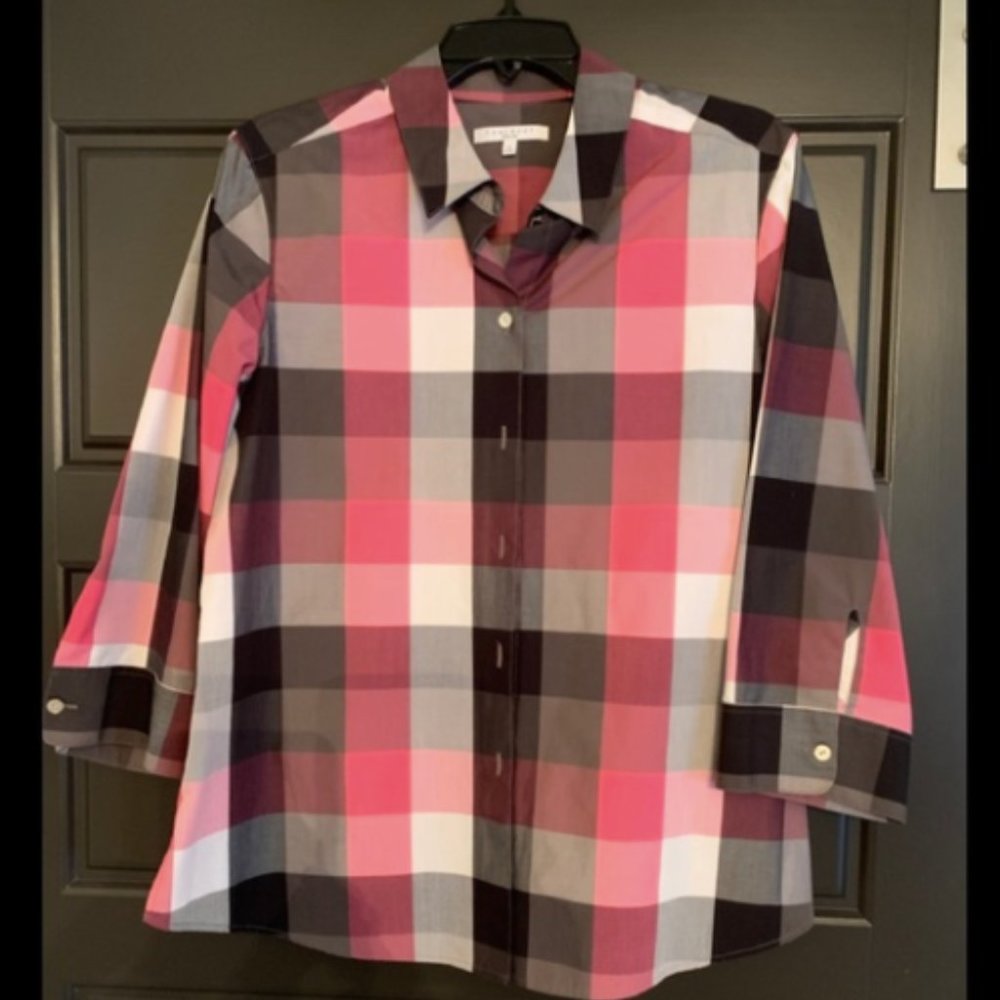 Foxcroft Plaid Wrinkle-Free Button Down Tunic Top